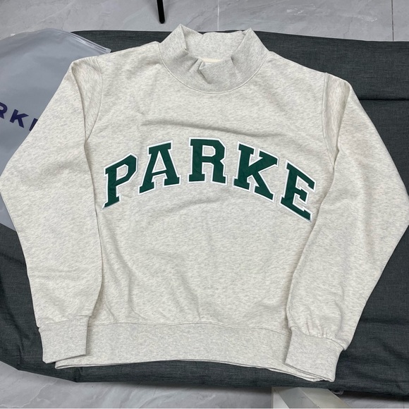 Parke Tops - PARKE Cream Sweatshirt with Green Lettering